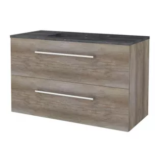 Basic line 46 Badkamermeubel chrome grepen - 100 cm - Donker eiken - wastafel natuursteen 1 kraangat - zonder spiegel