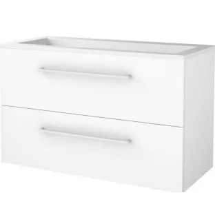 Basic line 46 Badkamermeubel met chrome grepen - 100 cm - Glans wit - wastafel acryl zonder kraangat - zonder spiegel