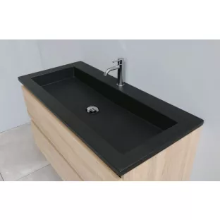 Sanilet badkamermeubel Rob - 100 cm breed - eiken - bouwpakket - zonder spiegel - wastafel zwart acryl - 1 kraangat