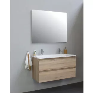 Sanilet badkamermeubel Rob - 100 cm breed - eiken - in elkaar gezet - zonder spiegel - wastafel wit acryl - 2 kraangaten