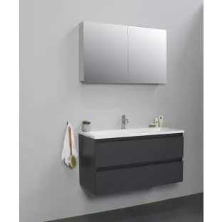 Sanilet badkamermeubel Rob - 100 cm breed - mat antraciet - flatpack - met spiegelkast - wastafel wit acryl - 1 kraangat