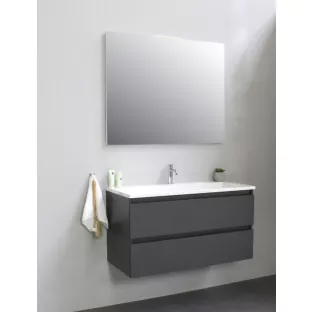 Sanilet badkamermeubel Rob - 100 cm breed - mat antraciet - bouwpakket - zonder spiegel - wastafel wit acryl - 1 kraangat