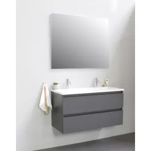 Sanilet badkamermeubel Rob - 100 cm breed - mat antraciet - bouwpakket - zonder spiegel - wastafel wit acryl - 2 kraangaten