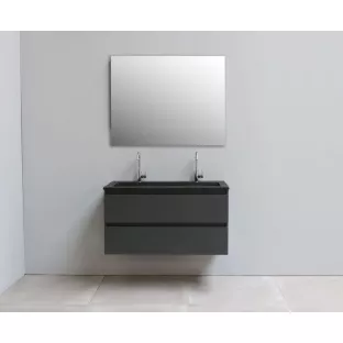 Sanilet badkamermeubel Rob - 100 cm breed - hoogglans wit - bouwpakket - zonder spiegel - wastafel zwart acryl - 1 kraangat
