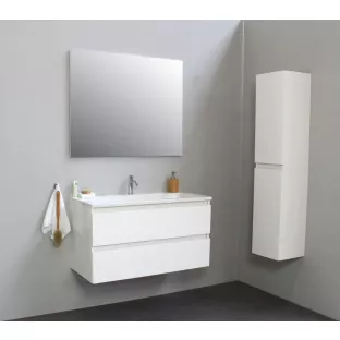 Sanilet badkamermeubel Rob - 100 cm breed - hoogglans wit - bouwpakket - zonder spiegel - wastafel wit acryl - 1 kraangat