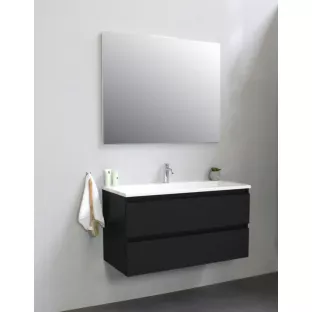 Sanilet badkamermeubel Rob - 100 cm breed - mat zwart - bouwpakket - zonder spiegel - wastafel wit acryl - 1 kraangat
