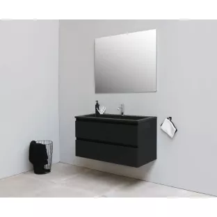 Sanilet badkamermeubel Rob - 100 cm breed - mat zwart - bouwpakket - zonder spiegel - wastafel zwart acryl - 1 kraangat