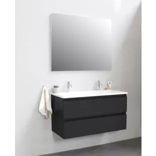 Sanilet badkamermeubel Rob - 100 cm breed - mat zwart - bouwpakket - zonder spiegel - wastafel wit acryl - 2 kraangaten