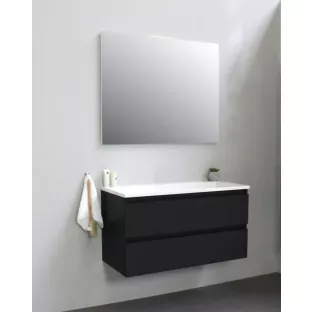 Sanilet badkamermeubel Rob - 100 cm breed - mat zwart - bouwpakket - zonder spiegel - wastafel wit acryl - 0 kraangaten