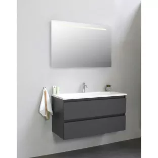 Sanilet badkamermeubel Rob - 100 cm breed - mat antraciet - in elkaar gezet - met ledverlichting - wastafel wit acryl - 1 kraangat