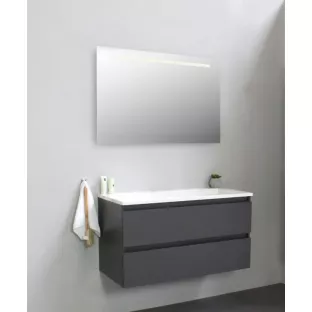 Sanilet badkamermeubel Rob - 100 cm breed - mat antraciet - in elkaar gezet - met ledverlichting - wastafel wit acryl - 0 kraangaten