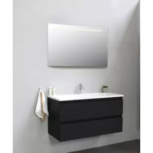 Sanilet badkamermeubel Rob - 100 cm breed - mat zwart - flatpack - met ledverlichting - wastafel porselein - 1 kraangat