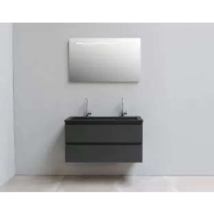 Sanilet badkamermeubel Rob - 100 cm breed - mat antraciet - flatpack - met ledverlichting - wastafel zwart acryl - 2 kraangaten