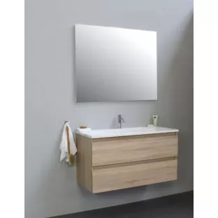 Sanilet badkamermeubel Rob - 100 cm breed - eiken - bouwpakket - zonder spiegel - wastafel wit acryl - 1 kraangat