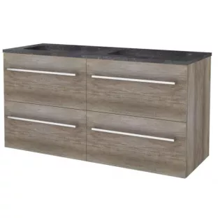 Basic line 46 Badkamermeubel chrome grepen - 120 cm 4 laden - Donker eiken - wastafel natuursteen 1 kraangat - zonder spiegel