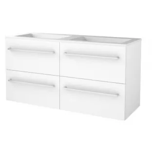 Basic line 46 Badkamermeubel met chrome grepen - 120 cm 4 laden- Glans wit - wastafel acryl zonder kraangat - zonder spiegel