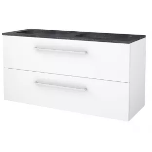 Basic line 46 Badkamermeubel chrome grepen - 120 cm 2 laden - Glans wit - wastafel natuursteen 1 kraangat - zonder spiegel