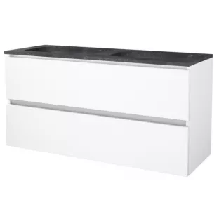 Basic line 46 Badkamermeubel greeploos - 120 cm 2 laden - Glans wit - wastafel natuursteen 1 kraangat - zonder spiegel
