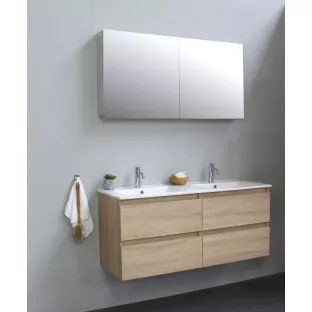 Sanilet badkamermeubel Rob - 120 cm breed - eiken - flatpack - met spiegelkast - wastafel porselein - 1 kraangat