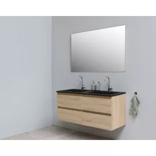 Sanilet badkamermeubel Rob - 120 cm breed - eiken - bouwpakket - zonder spiegel - wastafel zwart acryl - 2 kraangaten
