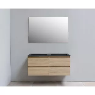 Sanilet badkamermeubel Rob - 120 cm breed - eiken - bouwpakket - zonder spiegel - wastafel zwart acryl - 0 kraangaten