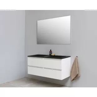 Sanilet badkamermeubel Rob - 120 cm breed - hoogglans wit - bouwpakket - zonder spiegel - wastafel zwart acryl - 0 kraangaten