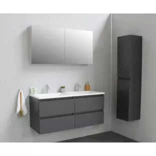 Sanilet badkamermeubel Rob - 120 cm breed - mat antraciet - flatpack - met spiegelkast - wastafel wit acryl - 2 kraangaten