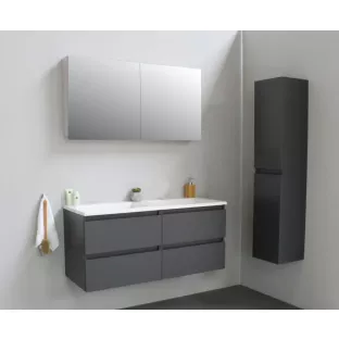 Sanilet badkamermeubel Rob - 120 cm breed - mat antraciet - in elkaar gezet - met spiegelkast - wastafel wit acryl - 0 kraangaten