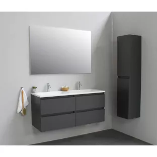 Sanilet badkamermeubel Rob - 120 cm breed - mat antraciet - bouwpakket - zonder spiegel - wastafel wit acryl - 2 kraangaten