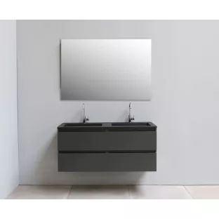 Sanilet badkamermeubel Rob - 120 cm breed - mat antraciet - bouwpakket - zonder spiegel - wastafel zwart acryl - 2 kraangaten