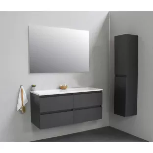 Sanilet badkamermeubel Rob - 120 cm breed - mat antraciet - bouwpakket - zonder spiegel - wastafel wit acryl - 0 kraangaten