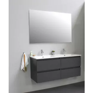 Sanilet badkamermeubel Rob - 120 cm breed - mat antraciet - bouwpakket - zonder spiegel - wastafel porselein - 2 kraangaten
