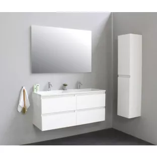 Sanilet badkamermeubel Rob - 120 cm breed - hoogglans wit - bouwpakket - zonder spiegel - wastafel wit acryl - 2 kraangaten
