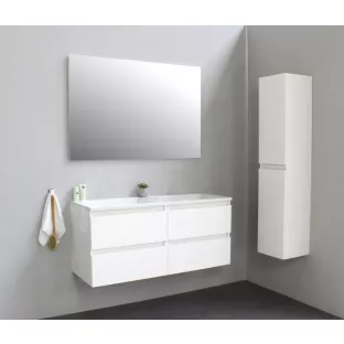 Sanilet badkamermeubel Rob - 120 cm breed - hoogglans wit - bouwpakket - zonder spiegel - wastafel wit acryl - 0 kraangaten