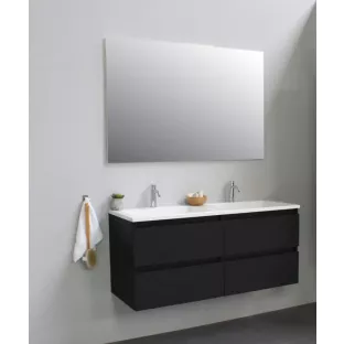 Sanilet badkamermeubel Rob - 120 cm breed - mat zwart - bouwpakket - zonder spiegel - wastafel wit acryl - 2 kraangaten