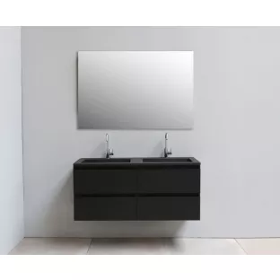 Sanilet badkamermeubel Rob - 120 cm breed - mat zwart - bouwpakket - zonder spiegel - wastafel zwart acryl - 2 kraangaten