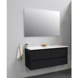 Sanilet badkamermeubel Rob - 120 cm breed - mat zwart - bouwpakket - zonder spiegel - wastafel wit acryl - 0 kraangaten