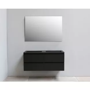 Sanilet badkamermeubel Rob - 120 cm breed - mat zwart - bouwpakket - zonder spiegel - wastafel zwart acryl - 0 kraangaten
