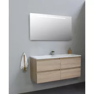 Sanilet badkamermeubel Rob - 120 cm breed - eiken - in elkaar gezet - met ledverlichting - wastafel wit acryl - 0 kraangaten