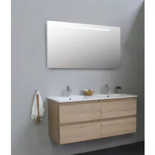 Sanilet badkamermeubel Rob - 120 cm breed - eiken - in elkaar gezet - met ledverlichting - wastafel porselein - 1 kraangat
