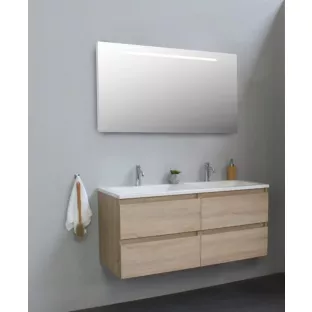 Sanilet badkamermeubel Rob - 120 cm breed - eiken - in elkaar gezet - met ledverlichting - wastafel wit acryl - 2 kraangaten