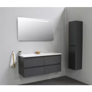 Sanilet badkamermeubel Rob - 120 cm breed - mat antraciet - flatpack - met ledverlichting - wastafel wit acryl - 0 kraangaten
