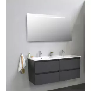 Sanilet badkamermeubel Rob - 120 cm breed - mat antraciet - flatpack - met ledverlichting - wastafel porselein - 1 kraangat