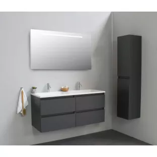Sanilet badkamermeubel Rob - 120 cm breed - mat antraciet - flatpack - met ledverlichting - wastafel wit acryl - 2 kraangaten