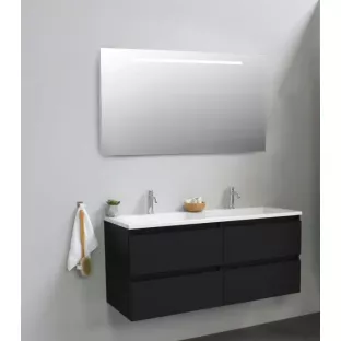 Sanilet badkamermeubel Rob - 120 cm breed - mat zwart - flatpack - met ledverlichting - wastafel wit acryl - 2 kraangaten