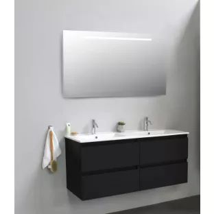 Sanilet badkamermeubel Rob - 120 cm breed - mat zwart - in elkaar gezet - met ledverlichting - wastafel porselein - 1 kraangat