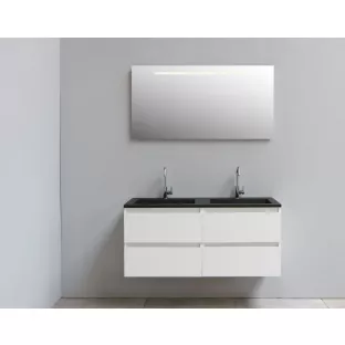Sanilet badkamermeubel Rob - 120 cm breed - hoogglans wit - in elkaar gezet - met ledverlichting - wastafel zwart acryl - 2 kraangaten