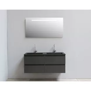 Sanilet badkamermeubel Rob - 120 cm breed - mat antraciet - flatpack - met ledverlichting - wastafel zwart acryl - 2 kraangaten