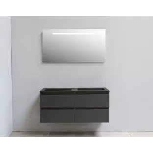Sanilet badkamermeubel Rob - 120 cm breed - mat antraciet - flatpack - met ledverlichting - wastafel zwart acryl - 0 kraangaten