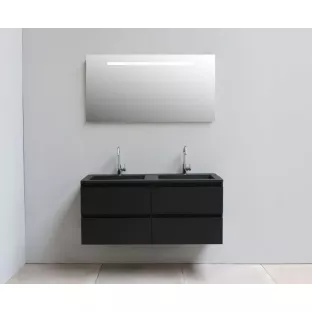 Sanilet badkamermeubel Rob - 120 cm breed - mat zwart - in elkaar gezet - met ledverlichting - wastafel zwart acryl - 2 kraangaten